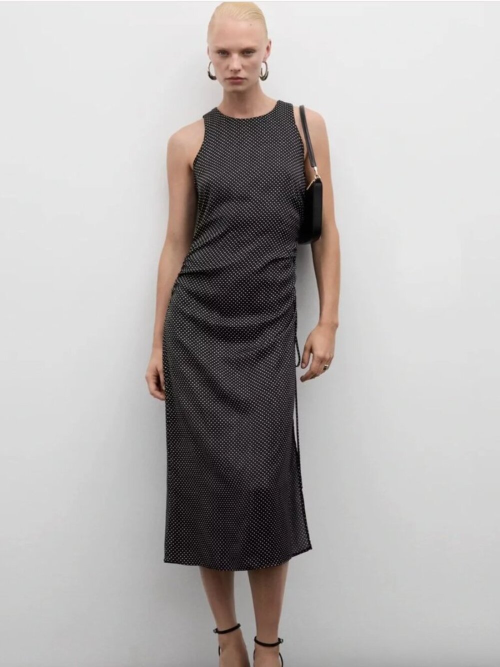 Mango Polka Dot Dress with Side Pleats